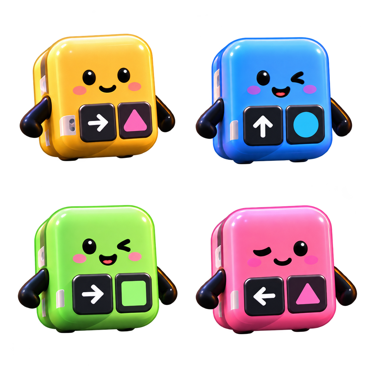 Gold, blue, mint and coral parcel characters